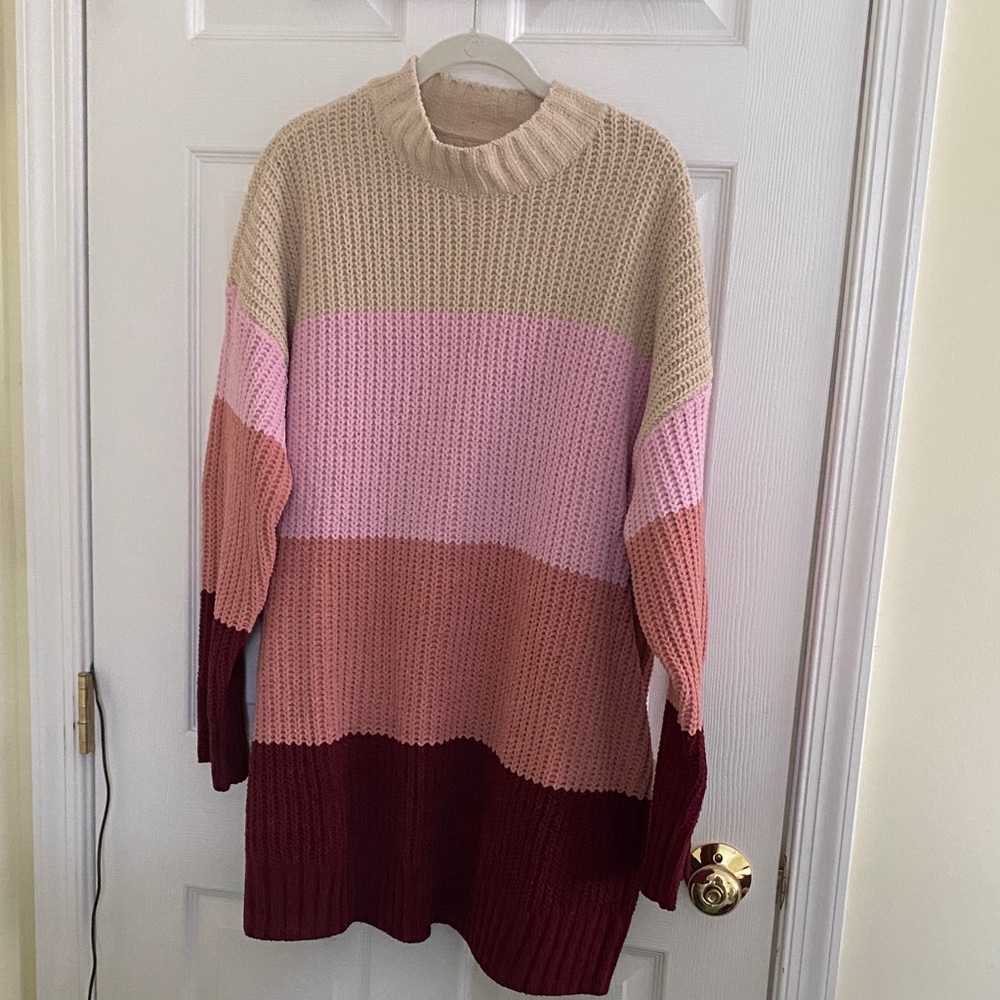 Arizona Jean Company Color Block Knit Sweater - Beige, Pink, Burgundy